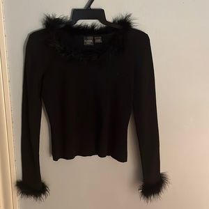elegant black fur trim top
